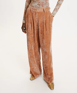 PANTALON KYOTO EN VELOURS STRETCH BICOLORE - AMANDE